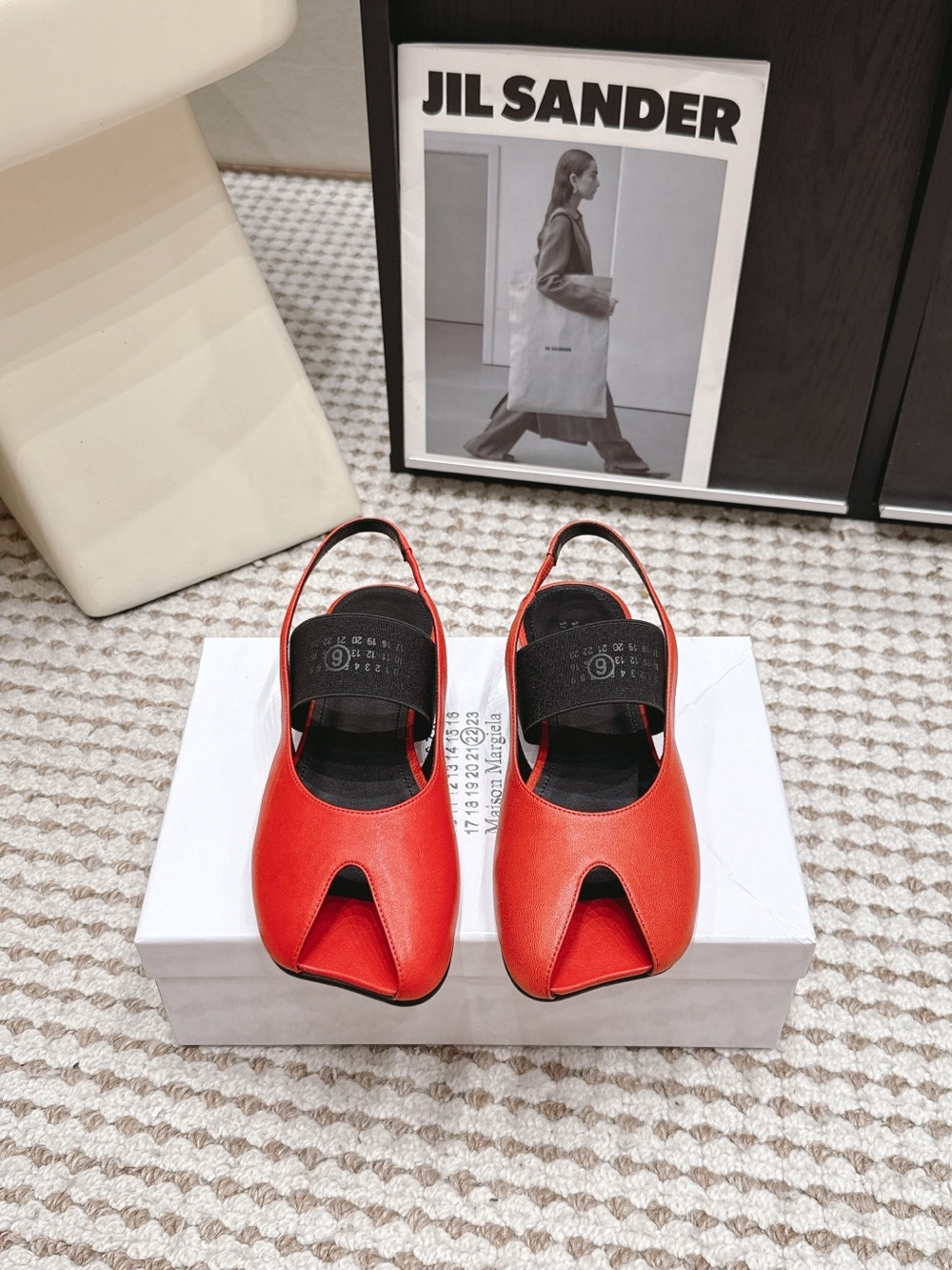 Maison Martin Margiela Red Leather Open-Toe Slingback Mules
